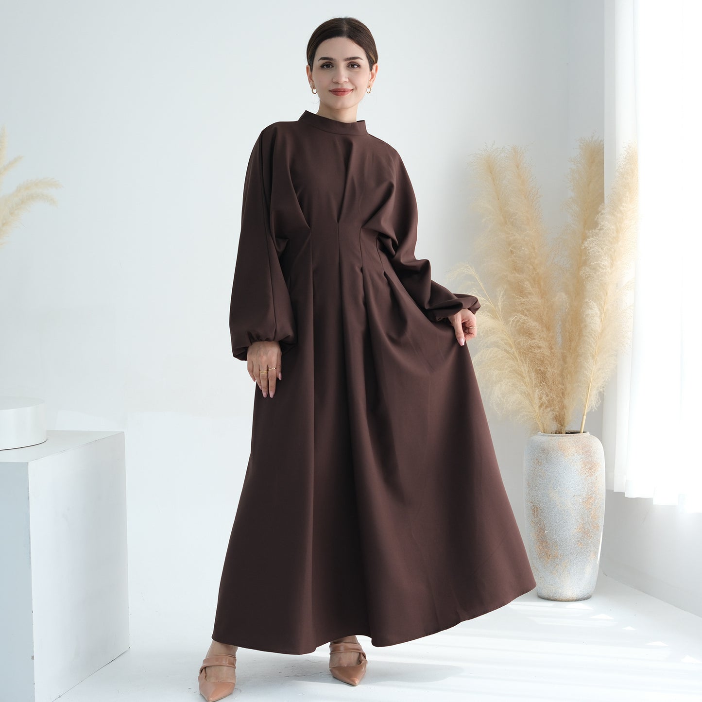 Turkey Dubai Solid Color Beam Sleeve dress