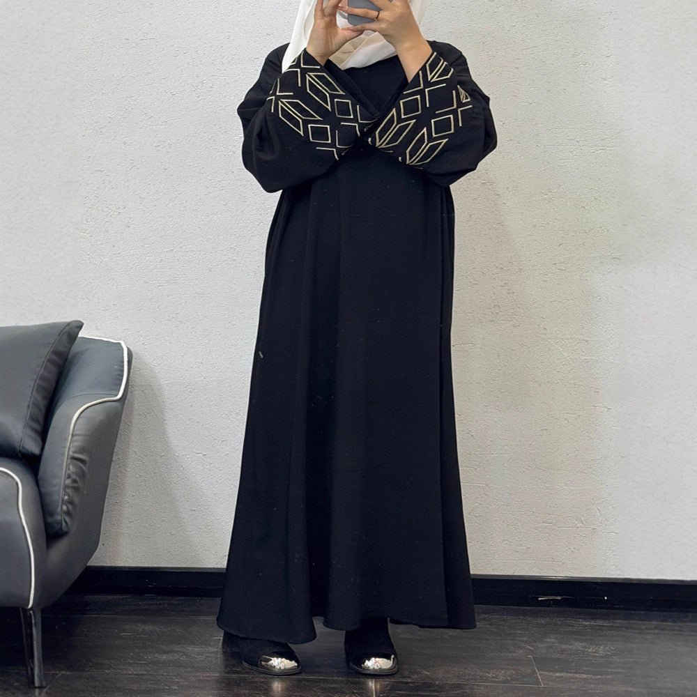 Embroidered Abaya Dress with Gold Thread