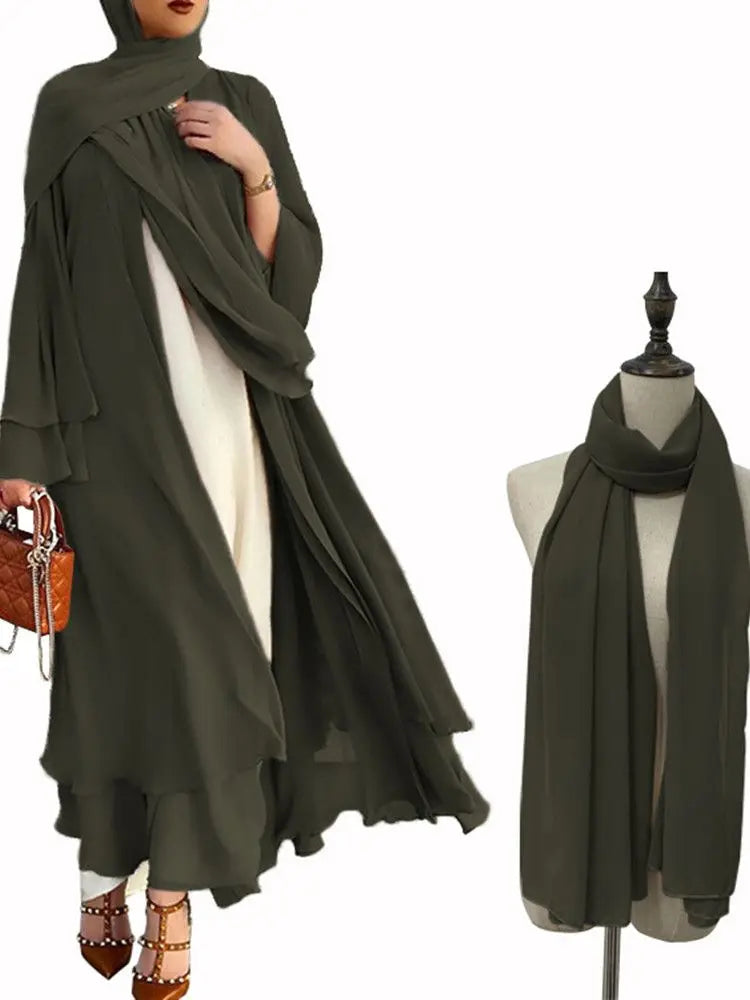 Chiffon Muslim Cardigan Abayas With Belt