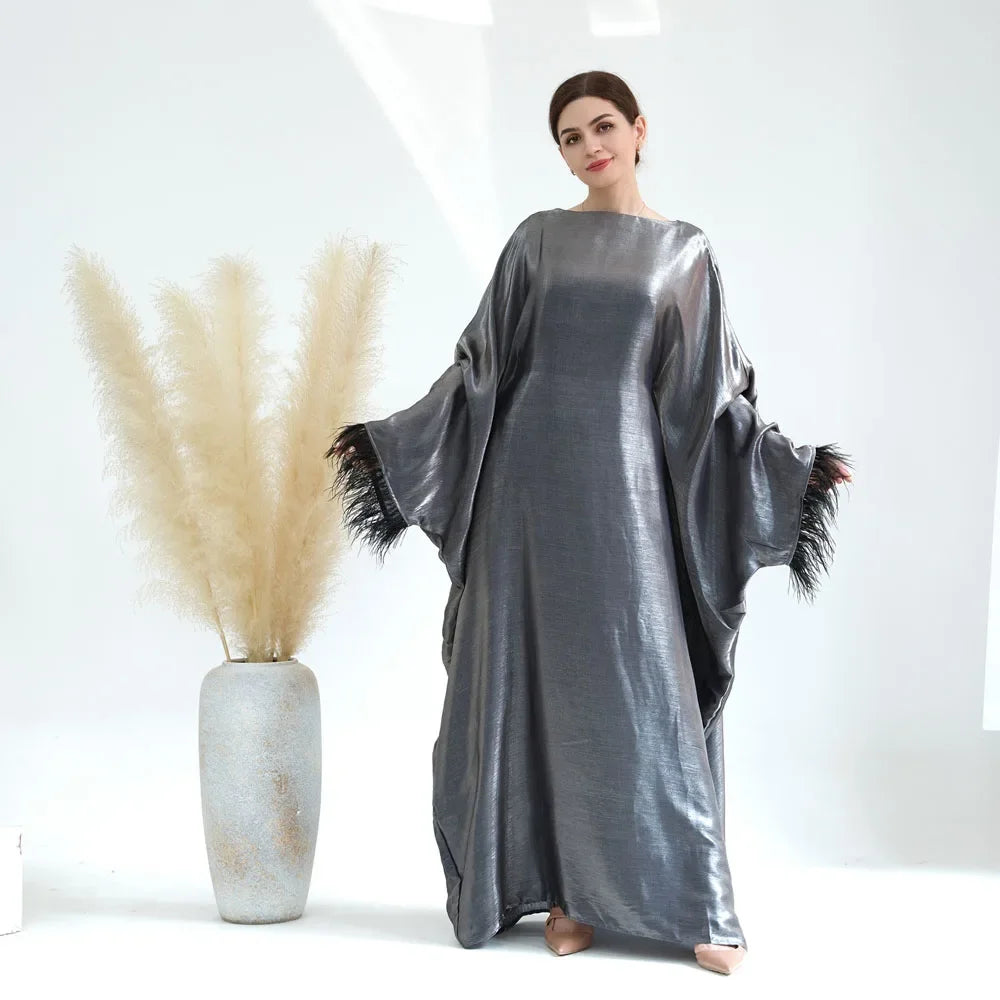 Closed Abaya Sleeves With Feather for Muslim Women, Luxury Abayas Dress