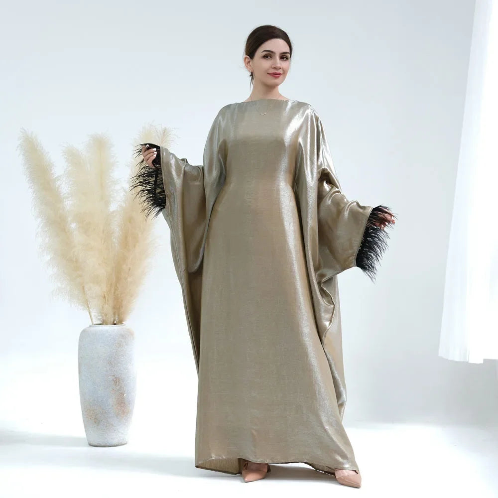 Closed Abaya Sleeves With Feather for Muslim Women, Luxury Abayas Dress