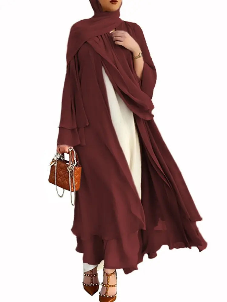 Chiffon Muslim Cardigan Abayas With Belt