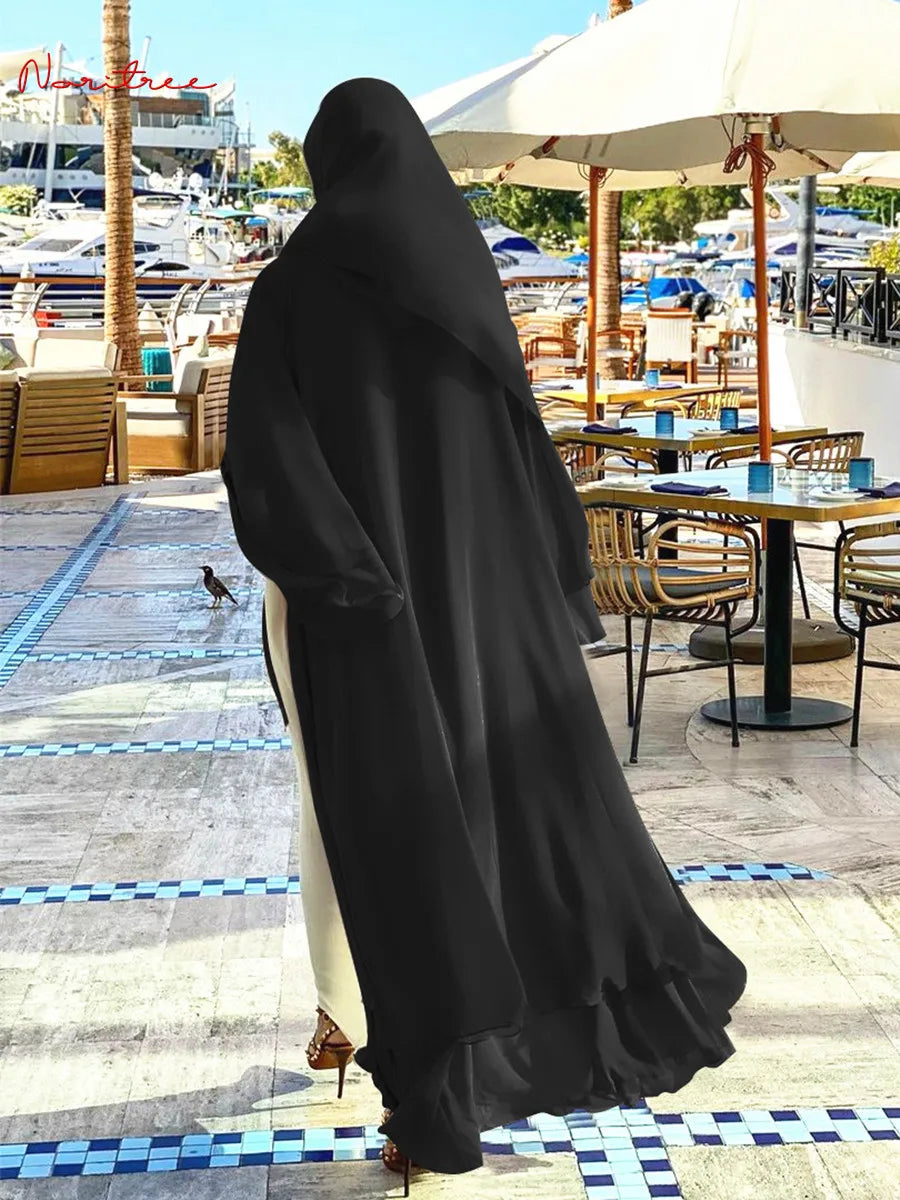 Chiffon Muslim Cardigan Abayas With Belt