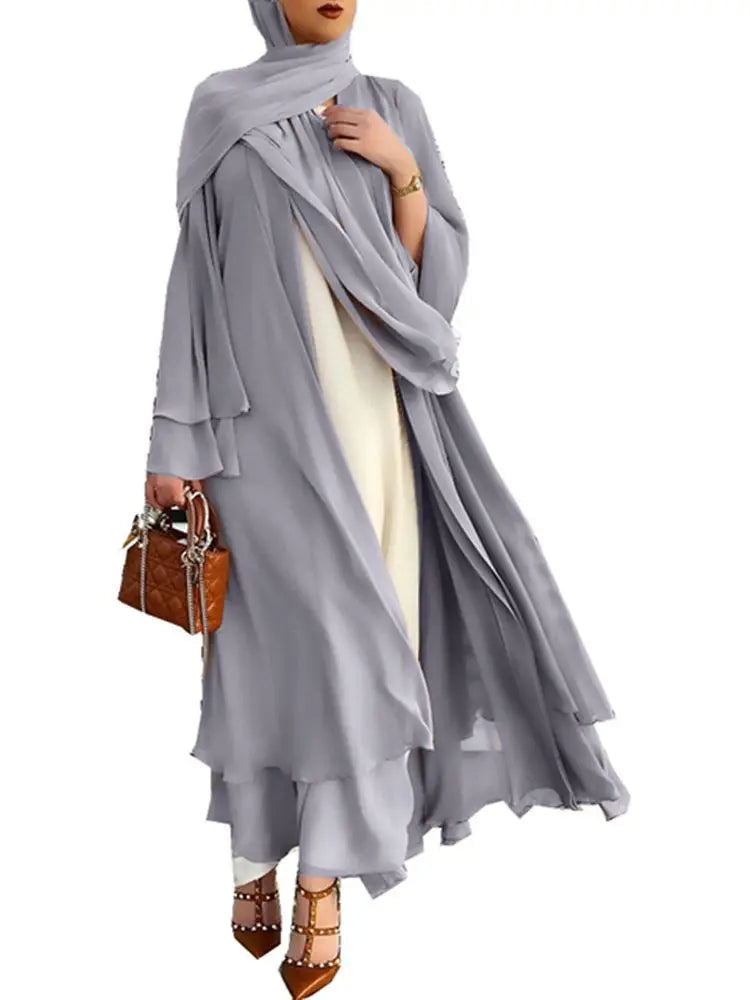 Chiffon Muslim Cardigan Abayas With Belt