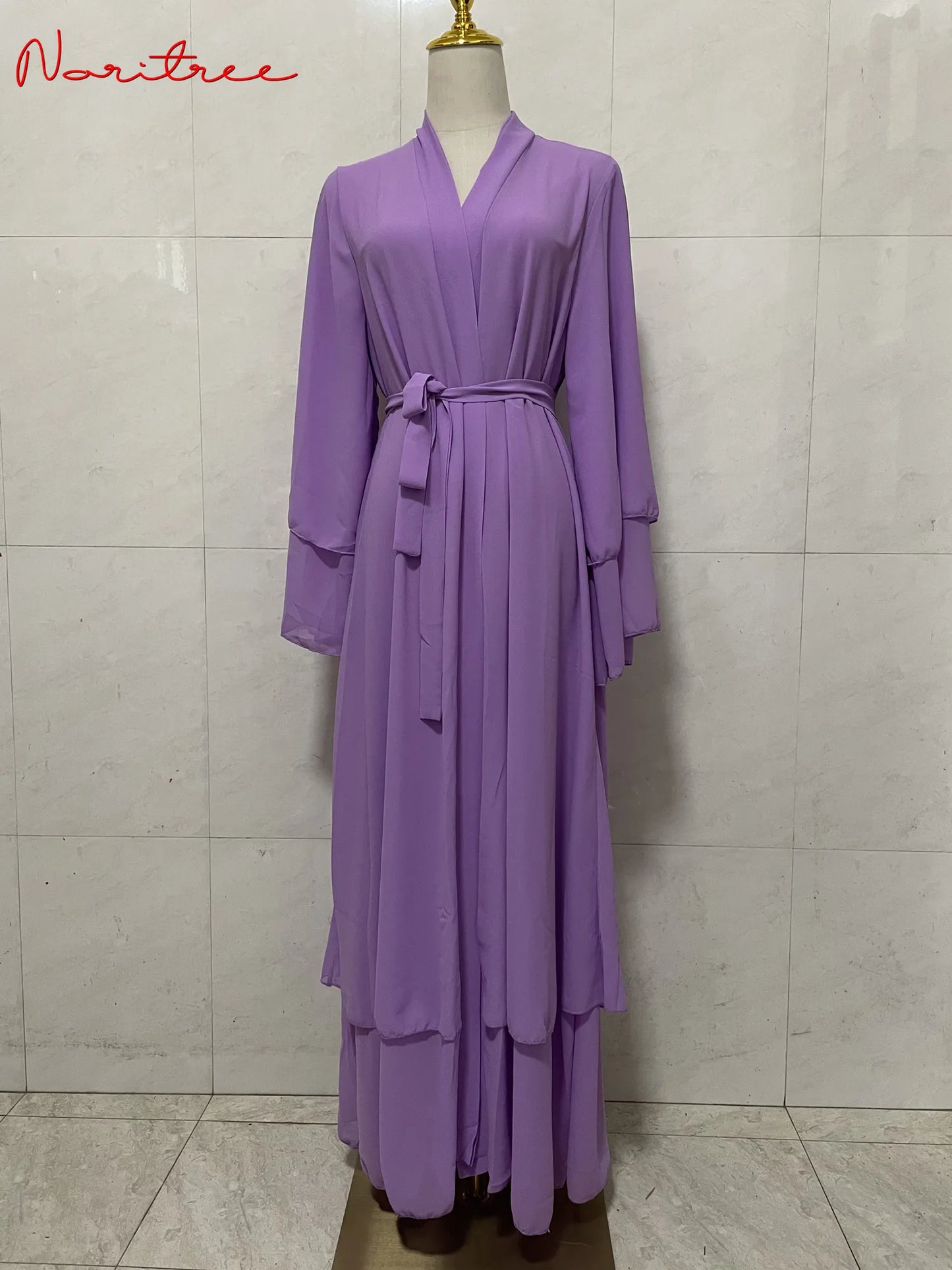 Chiffon Muslim Cardigan Abayas With Belt