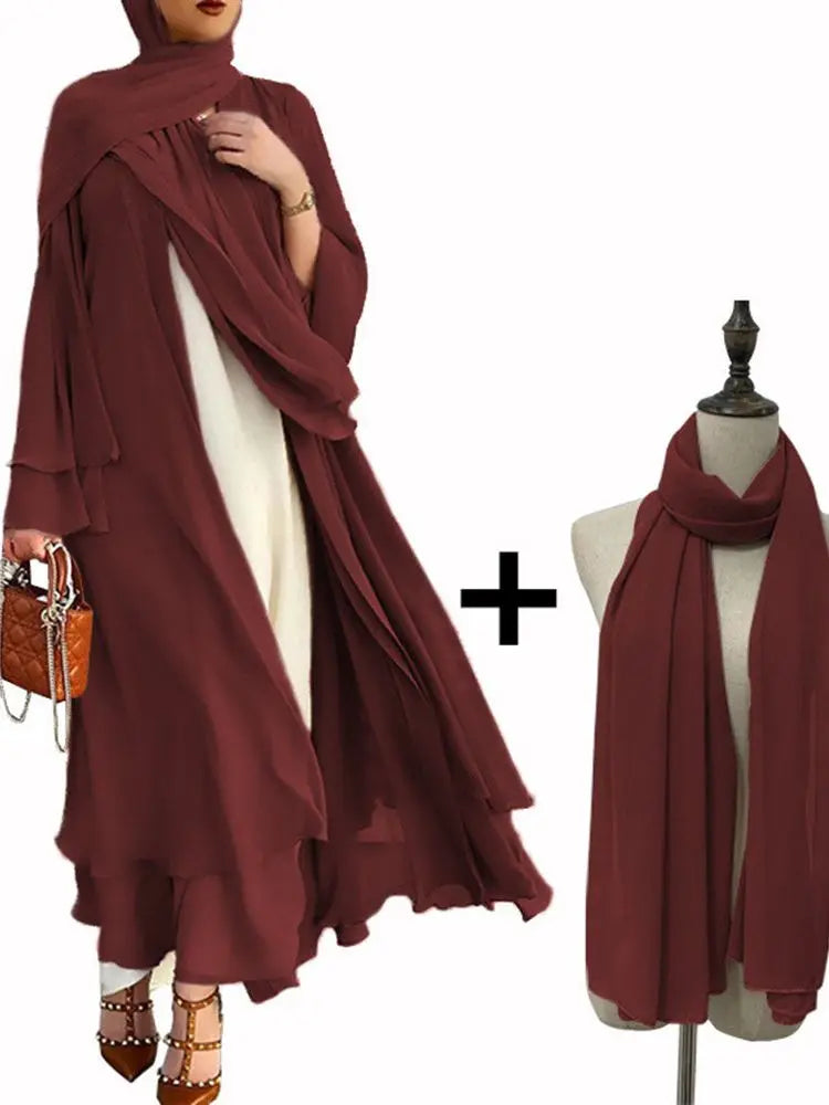 Chiffon Muslim Cardigan Abayas With Belt