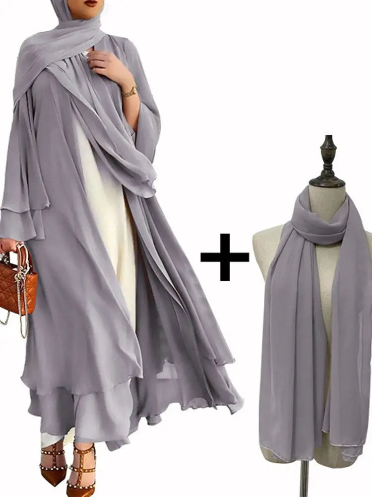 Chiffon Muslim Cardigan Abayas With Belt