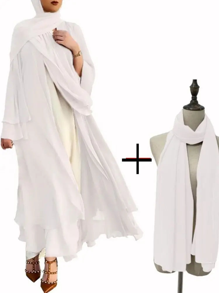 Chiffon Muslim Cardigan Abayas With Belt