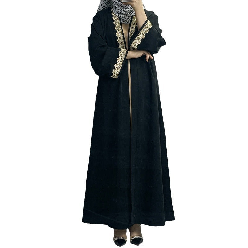 Elegant Embroidered Abaya Dress with Lace Details