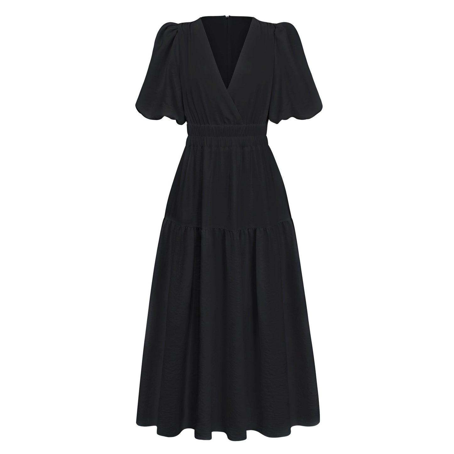 Puffed-sleeve cinched waist dress