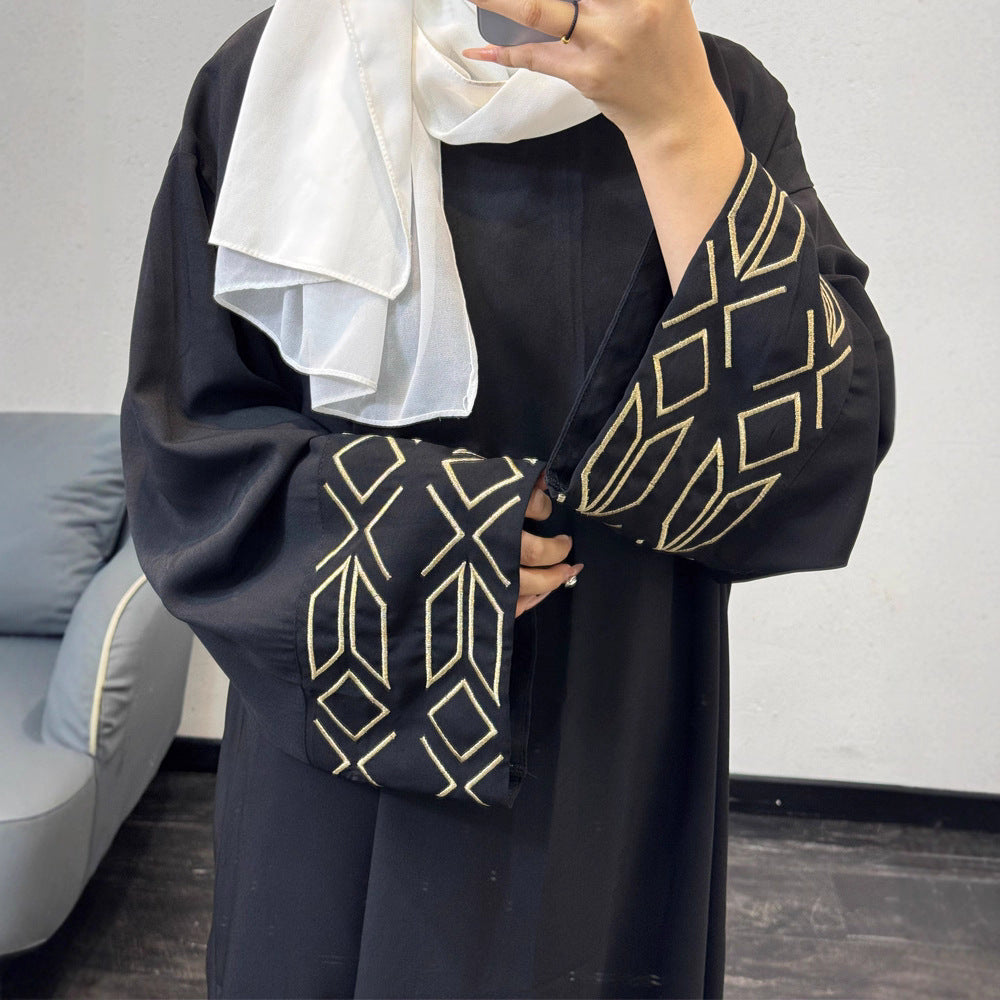 Embroidered Abaya Dress with Gold Thread