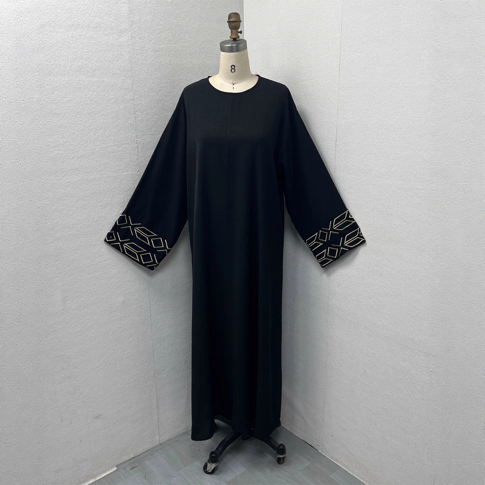 Embroidered Abaya Dress with Gold Thread