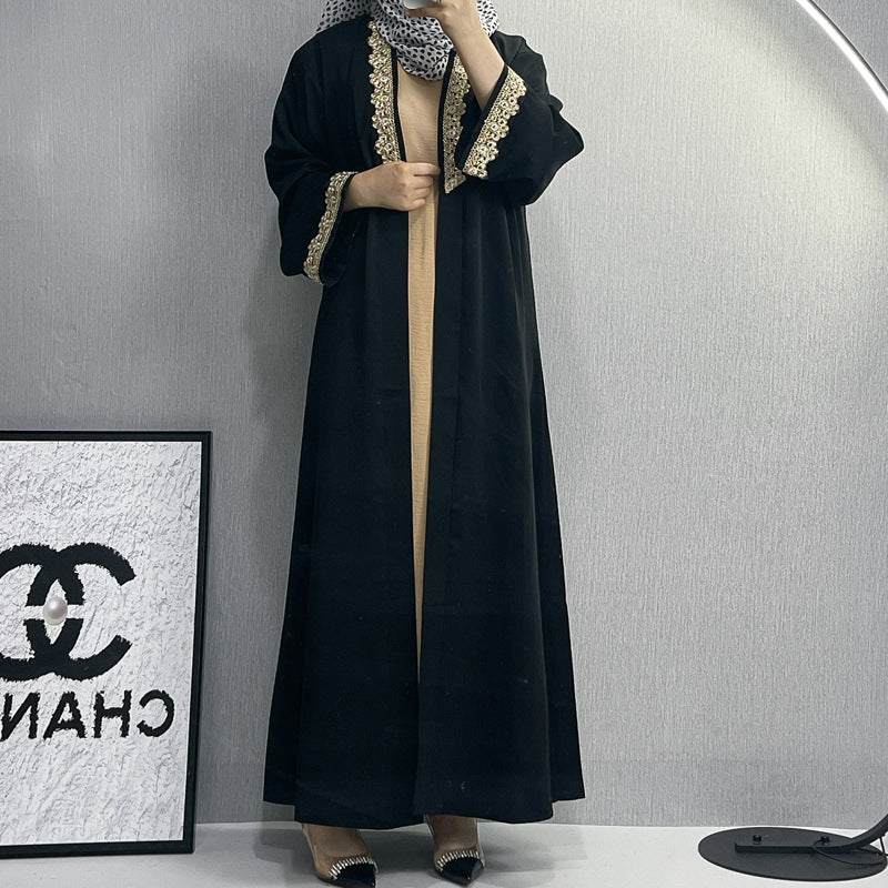 Elegant Embroidered Abaya Dress with Lace Details