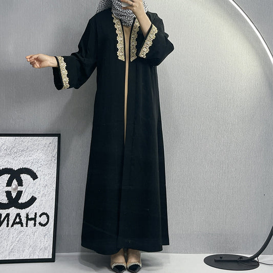 Elegant Embroidered Abaya Dress with Lace Details