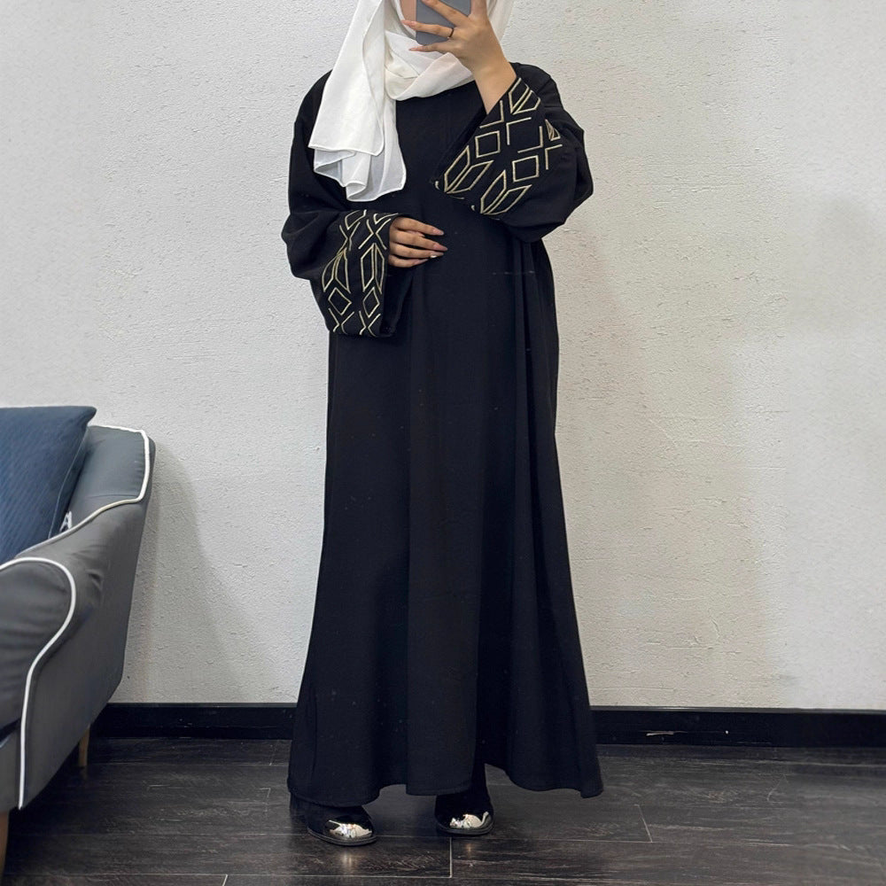 Embroidered Abaya Dress with Gold Thread