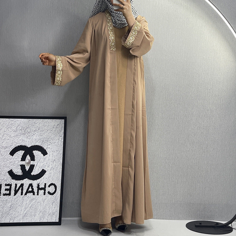 Elegant Embroidered Abaya Dress with Lace Details