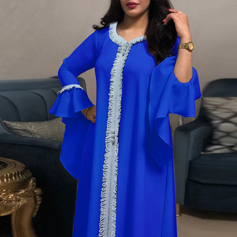 Ruffle sleeve embroided abayah muslim dress