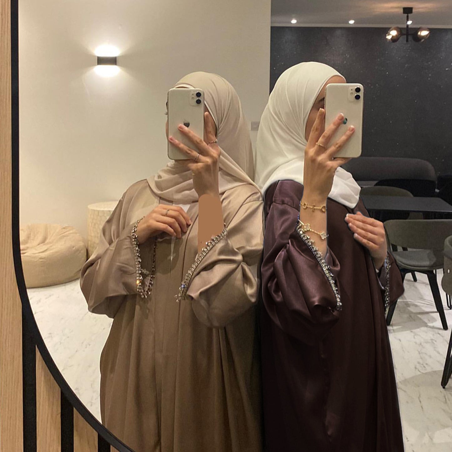 525 Satin Beaded Open Abaya Kaftan