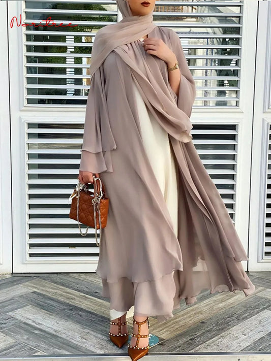 Chiffon Muslim Cardigan Abayas With Belt