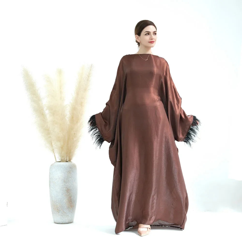 Closed Abaya Sleeves With Feather for Muslim Women, Luxury Abayas Dress
