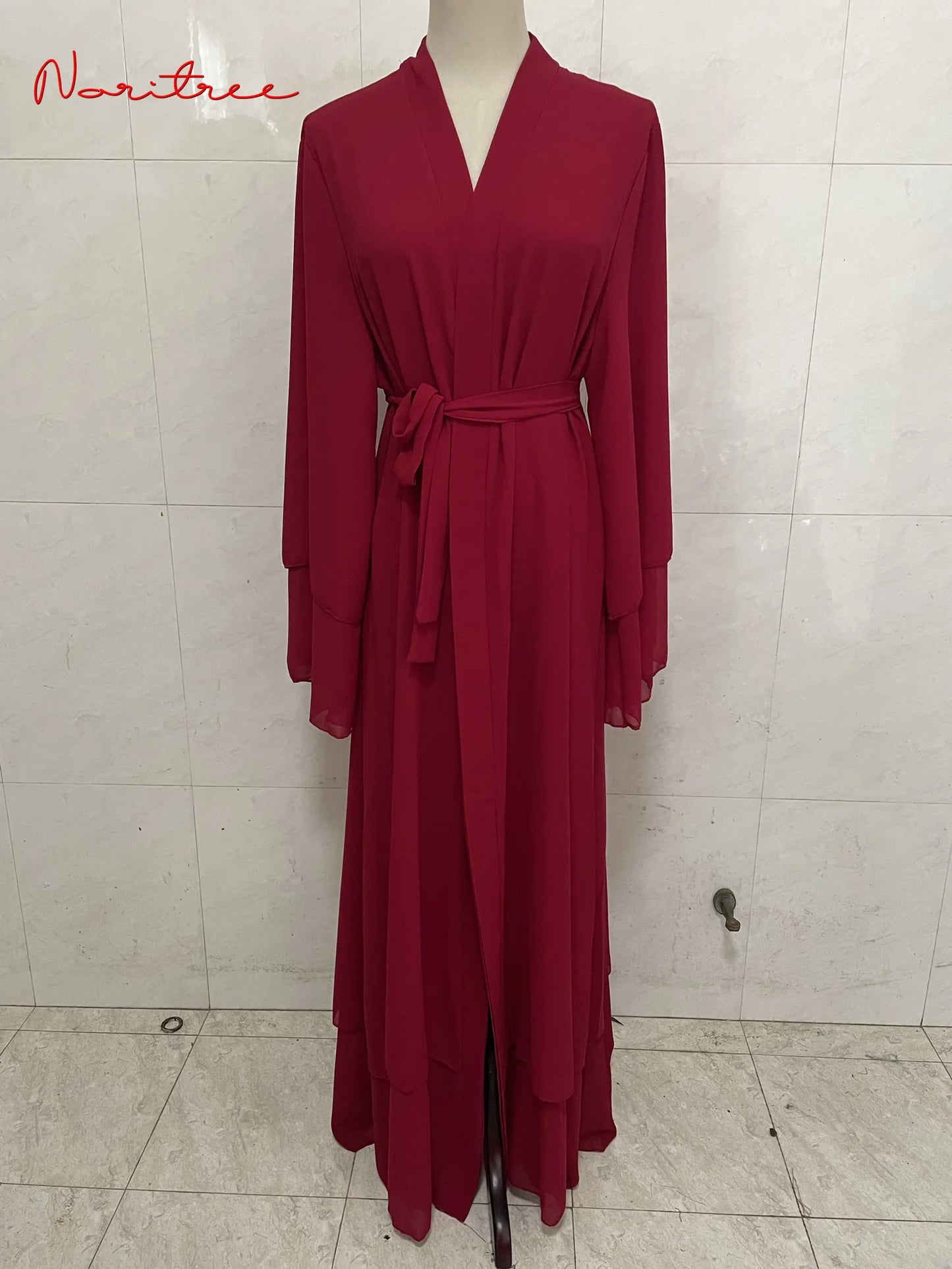 Chiffon Muslim Cardigan Abayas With Belt
