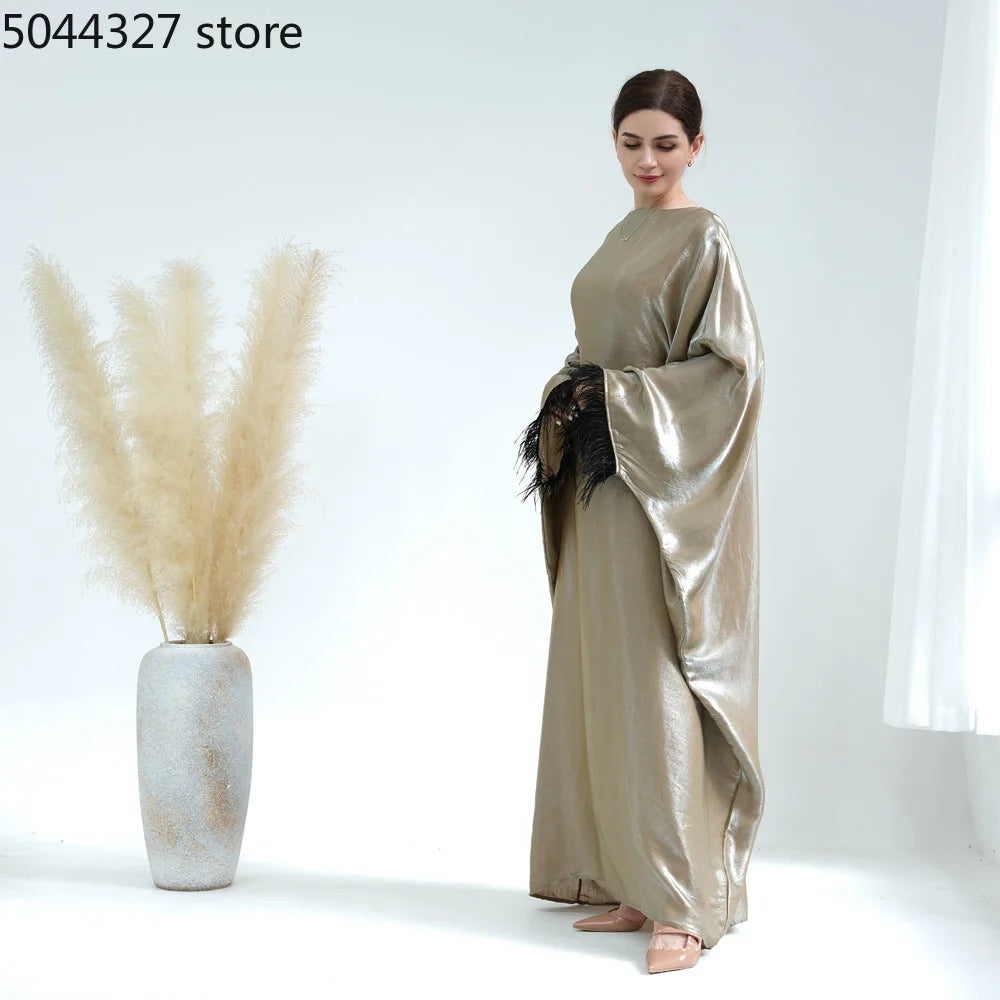 Closed Abaya Sleeves With Feather for Muslim Women, Luxury Abayas Dress