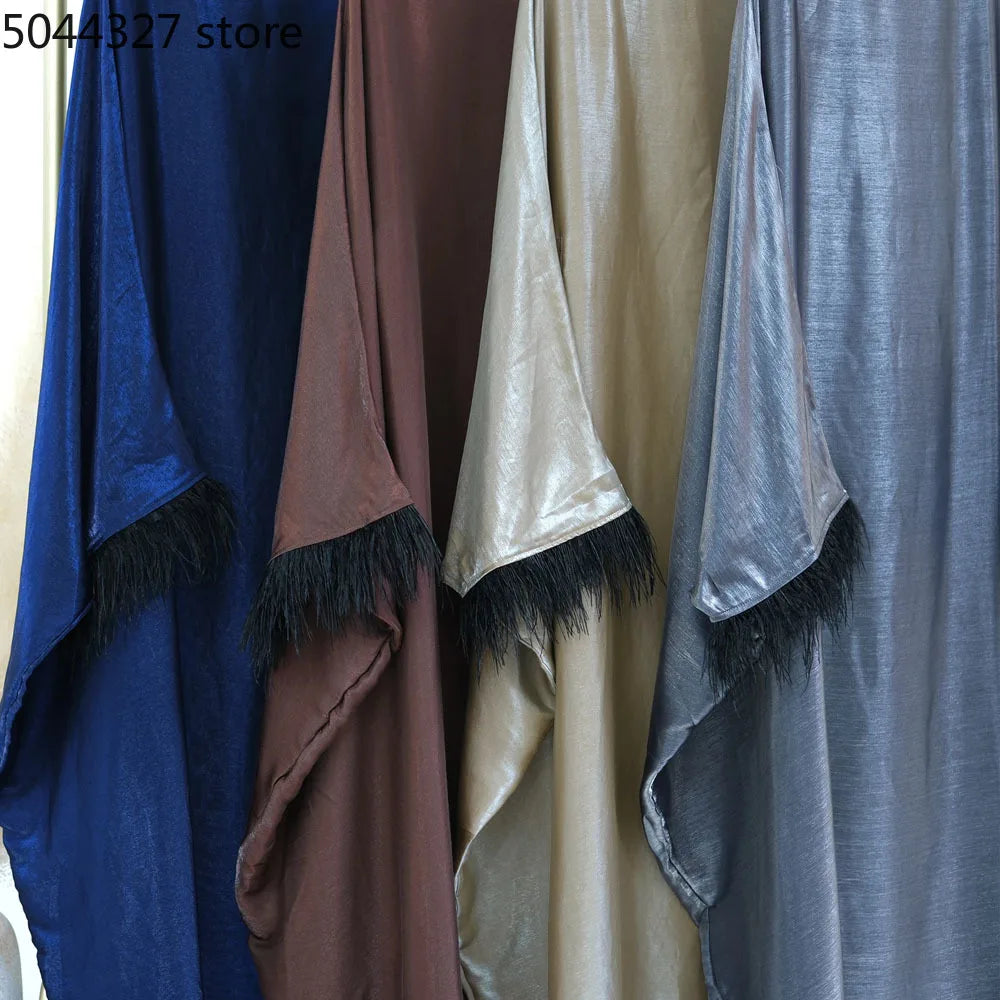 Closed Abaya Sleeves With Feather for Muslim Women, Luxury Abayas Dress