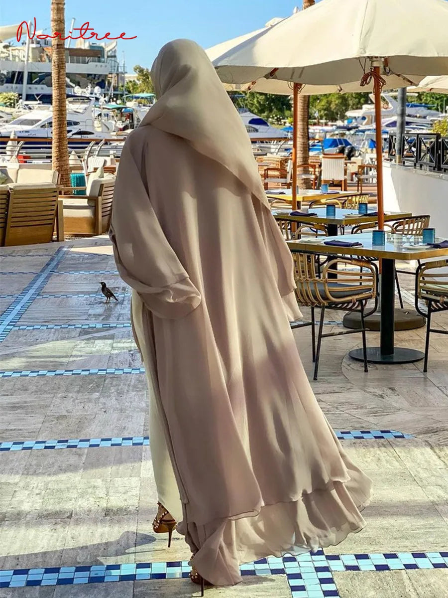 Chiffon Muslim Cardigan Abayas With Belt