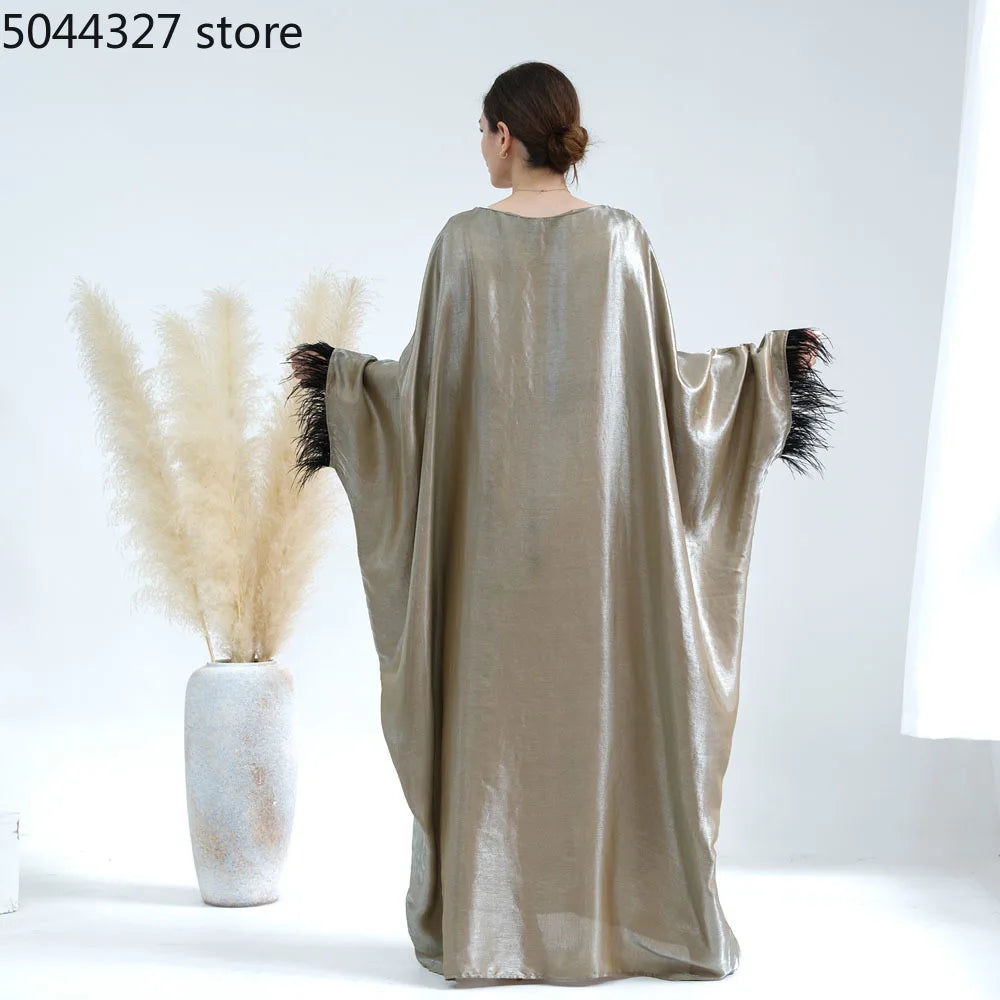 Closed Abaya Sleeves With Feather for Muslim Women, Luxury Abayas Dress