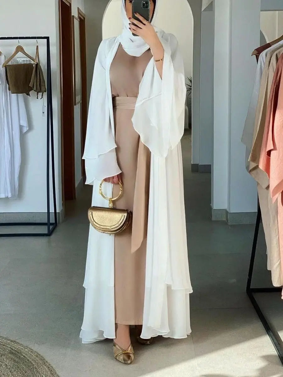 Chiffon Muslim Cardigan Abayas With Belt