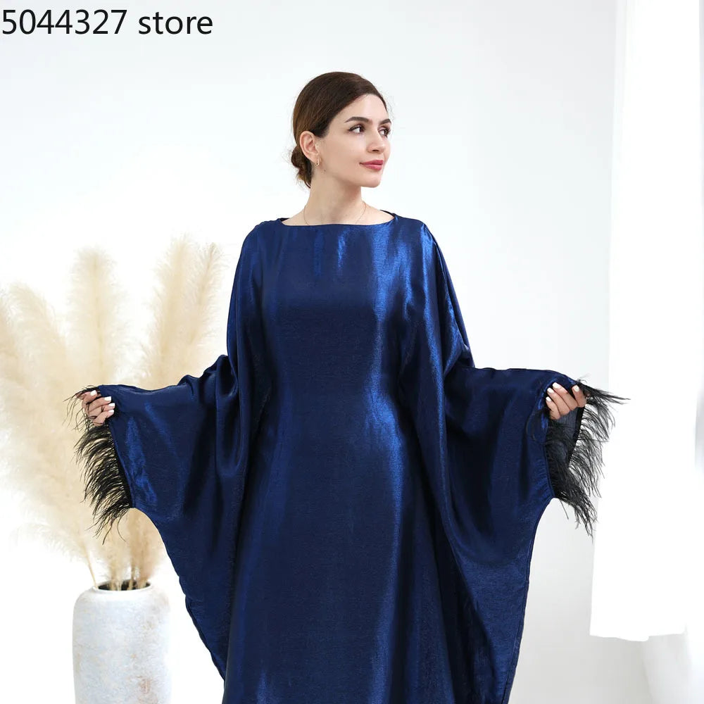 Closed Abaya Sleeves With Feather for Muslim Women, Luxury Abayas Dress
