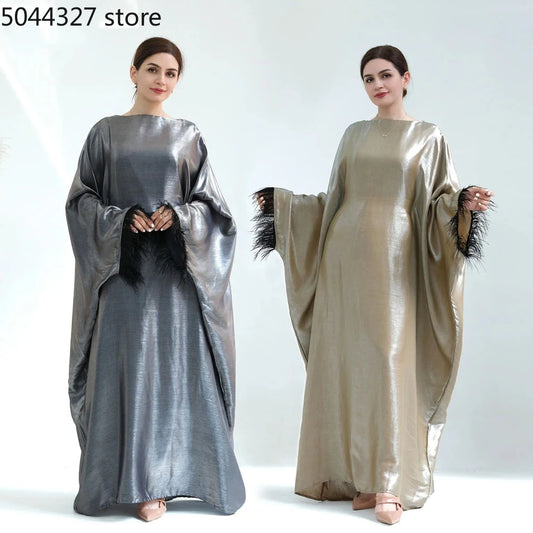 Closed Abaya Sleeves With Feather for Muslim Women, Luxury Abayas Dress
