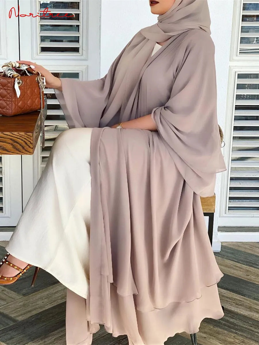 Chiffon Muslim Cardigan Abayas With Belt