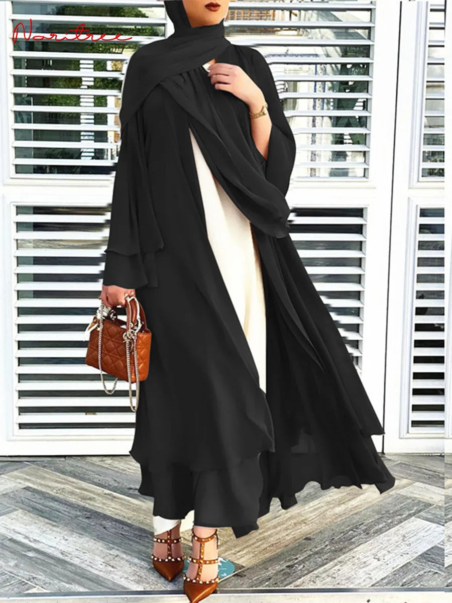 Chiffon Muslim Cardigan Abayas With Belt