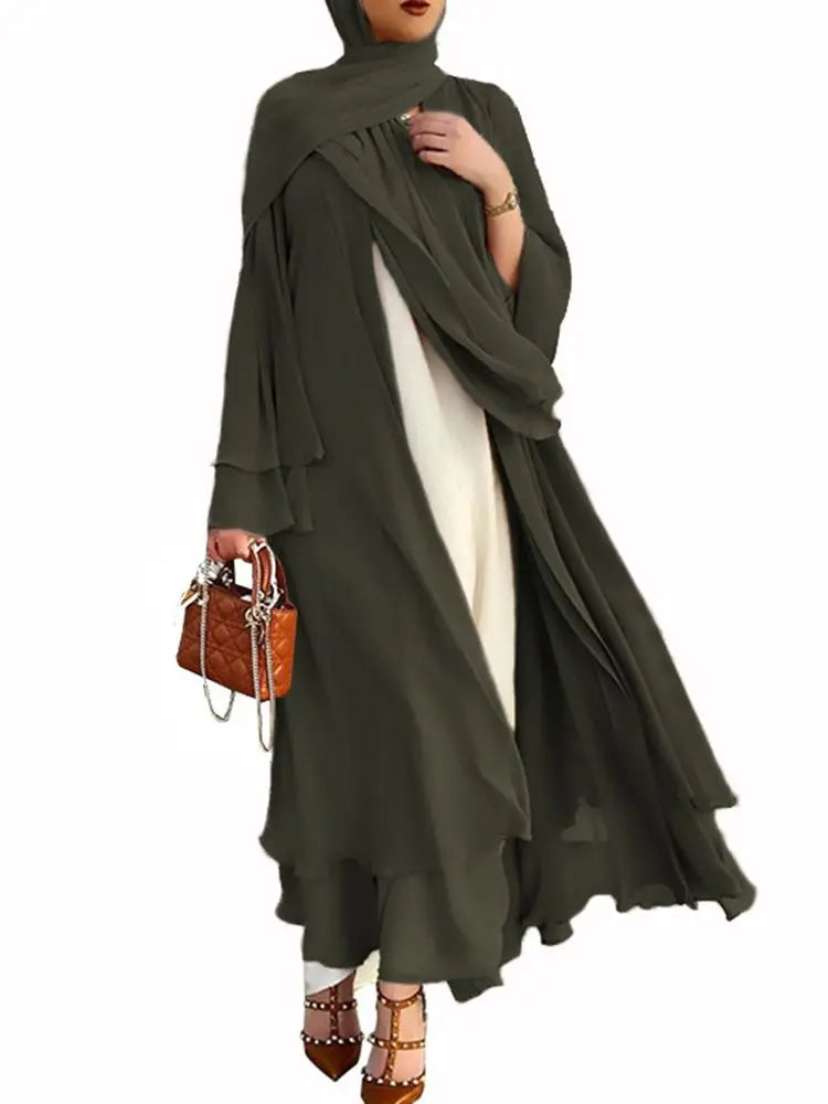 Chiffon Muslim Cardigan Abayas With Belt