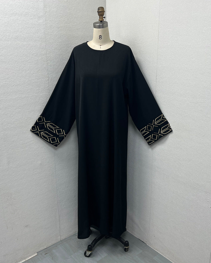 Embroidered Abaya Dress with Gold Thread